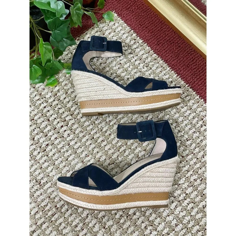 PELLE MODA Rowel Espadrille Wedge Sandal in Blue, 9.5